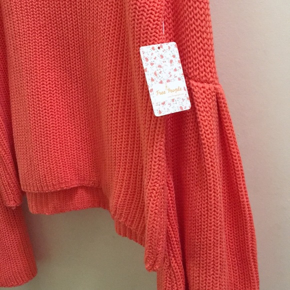 NWT Free People Coral Orange Damsel Sweater M - Picture 3 of 5